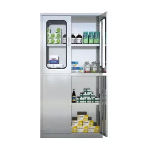 glass top and stainless steel bottom medicine cabinet